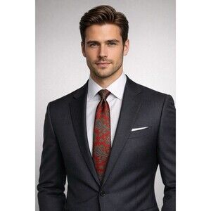 AMERICAN EDITION PAISLEY RED SILK NECK TIE CLASSIC MENS USA EUC